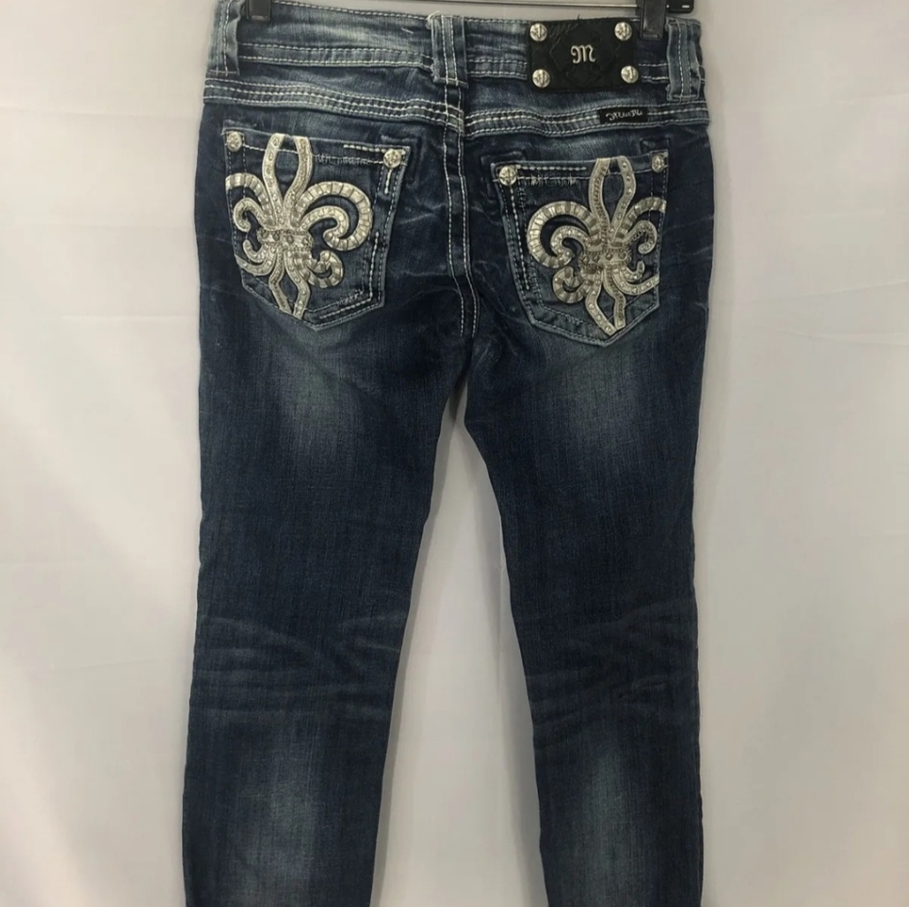 Miss Me Womens Blue Medium Wash Rhinestone 5 Pocket Denim Jeans Size 26